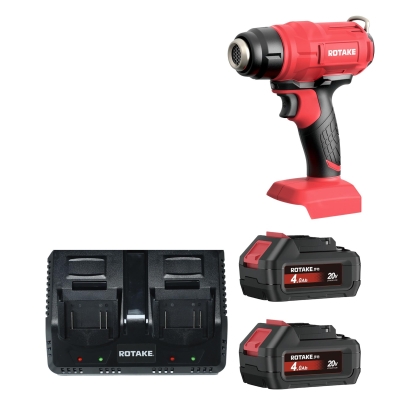 Rotake 8514 Cordless Heat Gun Set 20V, 550°C, 200L/min, incl. 2 × 4.0Ah Batteries & Dual Fast Charger