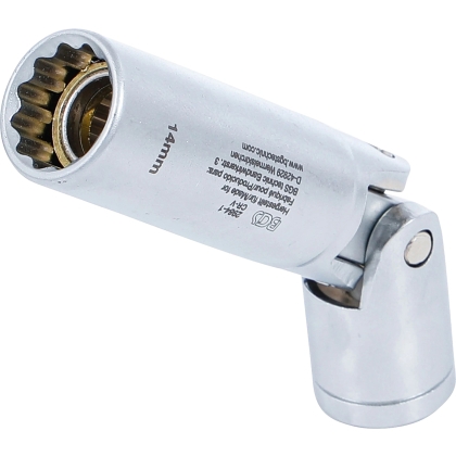 Cheie tubulară articulată pentru bujii incandescente, 3/8", profil în 12 puncte, 14 mm