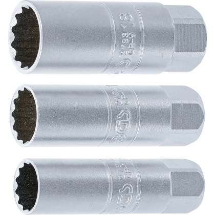 Extra-Thin-Wall Spark Plug Socket Set, 14/16/18 mm, 12-Point, 3/8", 3-Piece