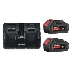 Set Rotake 20V – 2 × baterii Li-Ion 4.0 Ah + încărcător rapid dublu