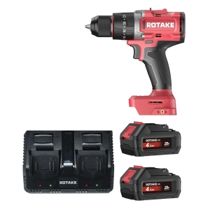 Rotake D2H Cordless Hammer Drill Driver Set 20V, 1.5–13mm, 120Nm, 2-Speed, Brushless, incl. 2 × 4.0Ah Batteries & Dual Fast Charger