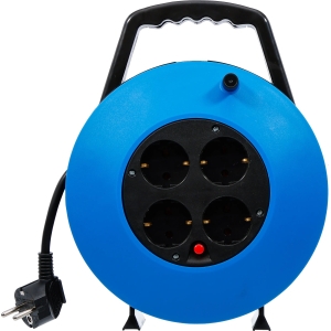 Prelungitor compact pe tambur 10 m, 3 × 1,5 mm², 4 prize, IP20